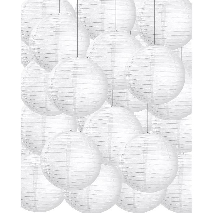 Treela 30 Pack White Chinese Japanese Paper Lanterns Decorative Hanging Ball Round Paper Lantern Lamps for Wedding Birthday Party Home Decorations(10