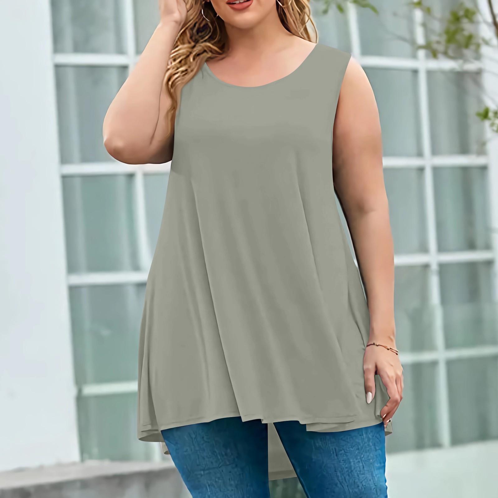 

Женская мода большого размера с круглым вырезом без рукавов повседневный однотонный свободный пуловер топ XXXXXL