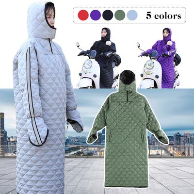 3 In 1 Winter Riding Windshield Quilt Coat Warm Cotton Coverall Hood Motorcycle Rain Wind Cold Protector Knee Scooter Leg