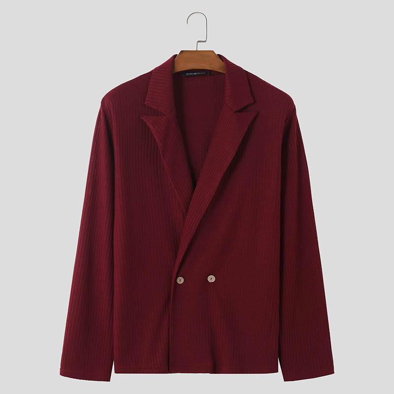 INCERUN Menn Lapel Collar Dobbel Breasted Langermet Strikkede Kåper Uformell Genser Blazer