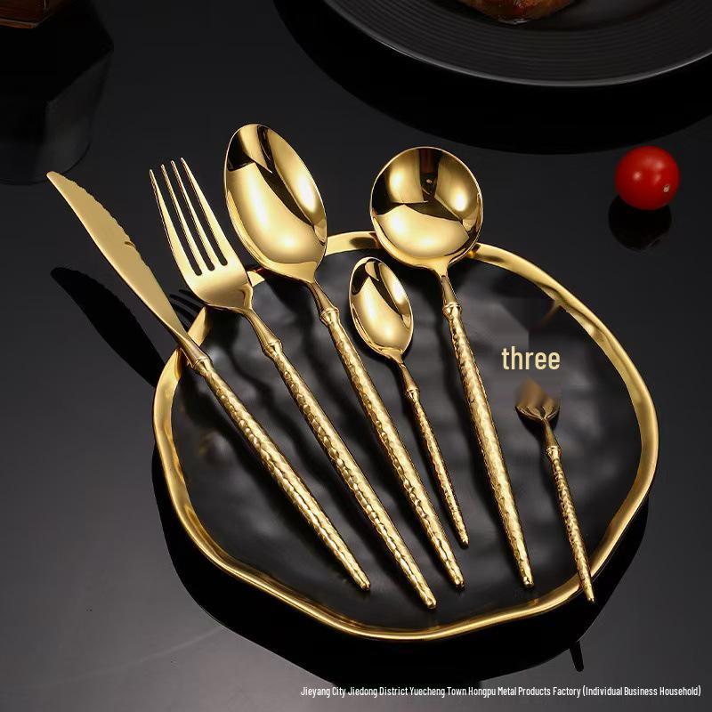 Ballet Hammer Pattern 304 Stainless Steel Cutlery Set: Steak Knife, Fork, Dessert Spoon - Thick, Durable Western Tableware for Hotels