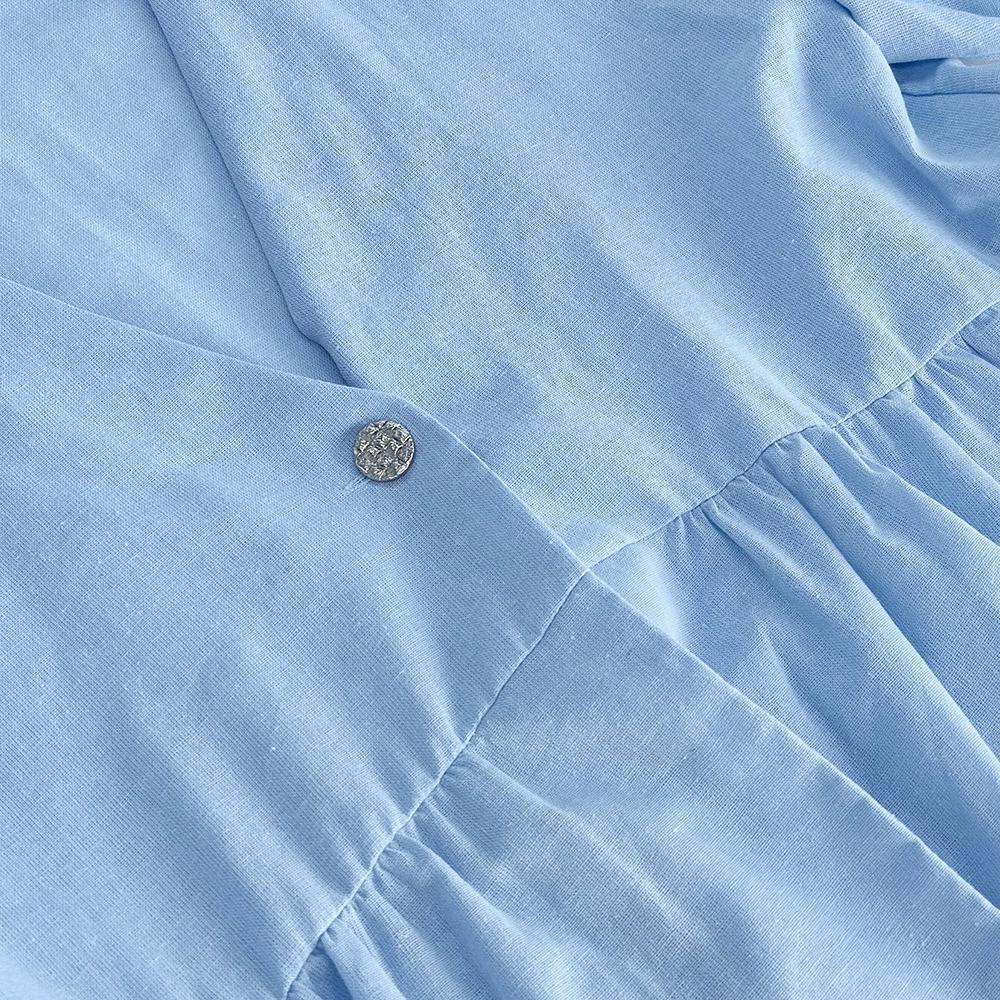 Spring/Summer Sweet Solid Color Set Pure Cotton V-neck Top Bubble Short Sleeve Pants 2-piece Set
