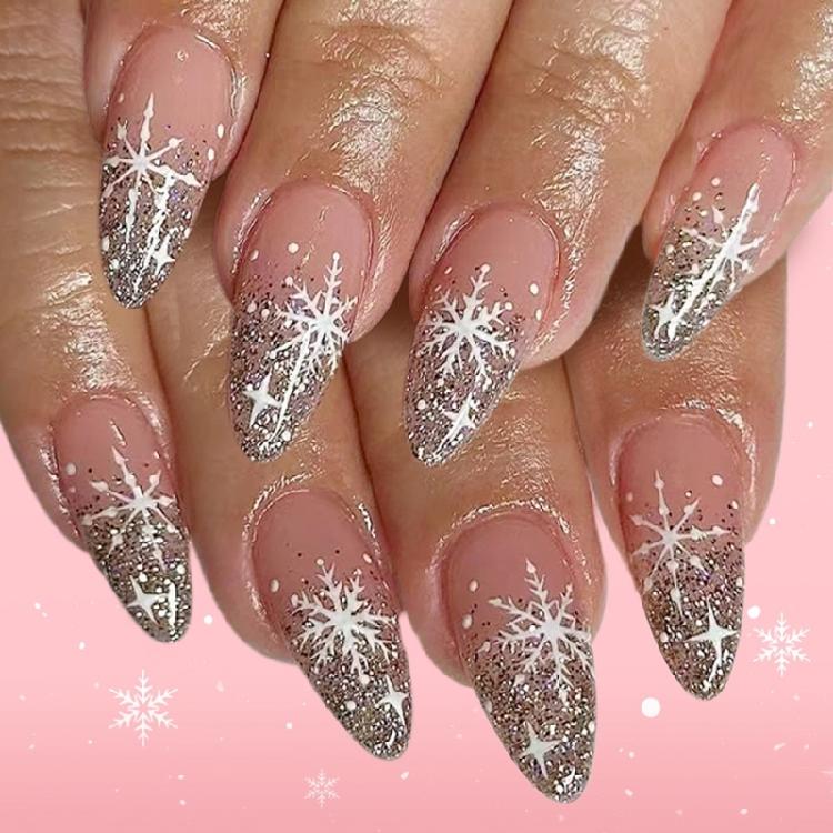 

24PCS Christmas Glitters Press On Nail ABS Durablity Nail Art For Women Party Accessories 1