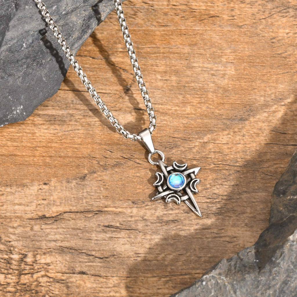 Moonstone Pendant Necklaces for Men Boys,Viking Celtic Knot Stailess Steel Necklace,Stylish Amulet Jewelry Gift for Him