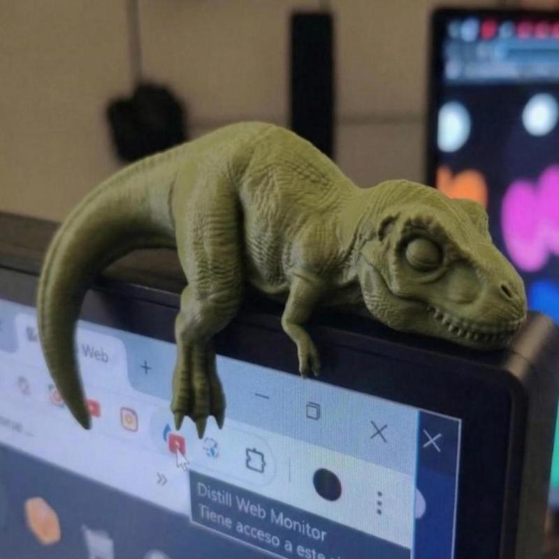 Sleeping T-Rex Monitor Topper 3D Printed Small Size Lazy Dinosaur Figurine Mini Ornament for Car Dashboard Decor
