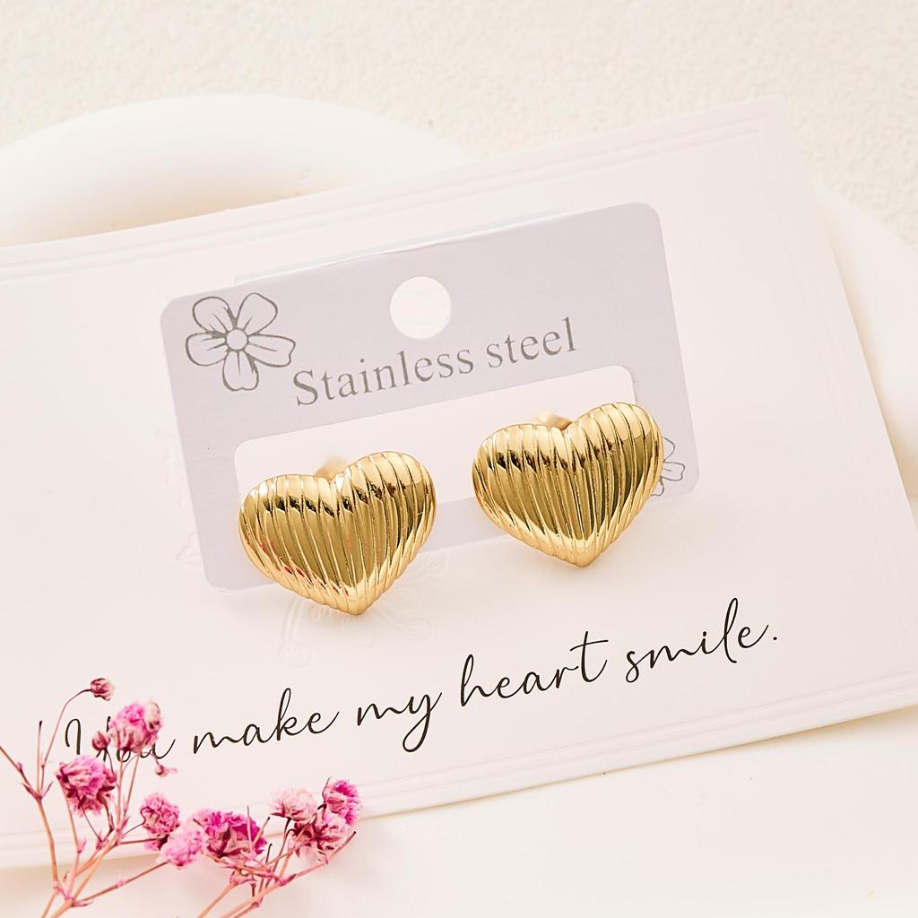 Geometrische Gestreifte Herz Edelstahl Ohrstecker für Damen