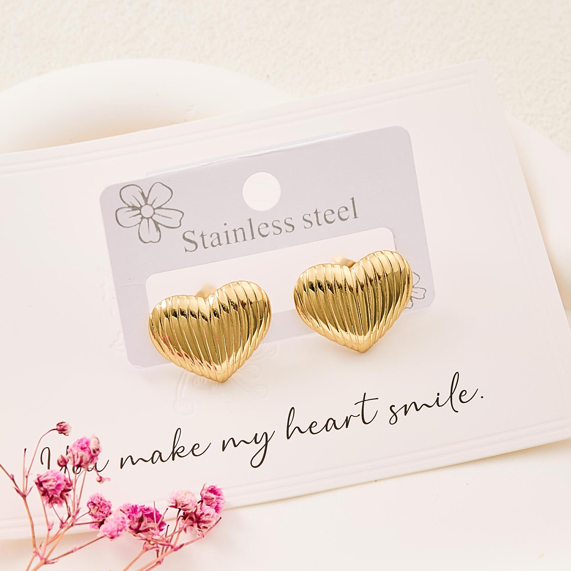 Геометрические полосатые серьги-гвоздики в форме сердца из нержавеющей стали для женщин