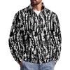 Men's Fall Winter Pattern Print Zip-Up Pullover Stand Collar Casual Wrinkle- Athletic Top