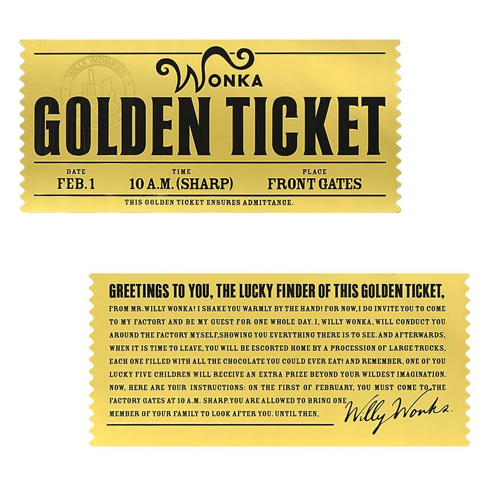 Wonka Goldenes Ticket Charlie und die Schokoladenfabrik Goldfolie Plastikkarte Kunstsammlung Gedenkgeschenk