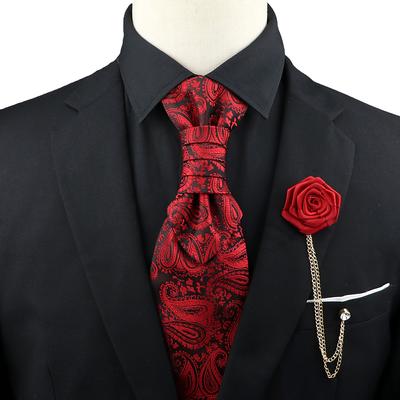Herren, Paisley-Krawatte, Krawatten-Brosche-Set, rot, schwarz, verstellbare Krawatte, Luxus, Smoking, Bräutigam-Hochzeit,