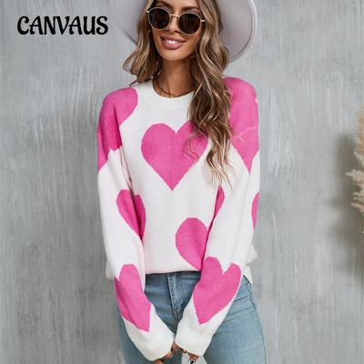 Winter Women's Sweater Love Valentine's Day Pullover Large Peach Heart Color Clash Sweater