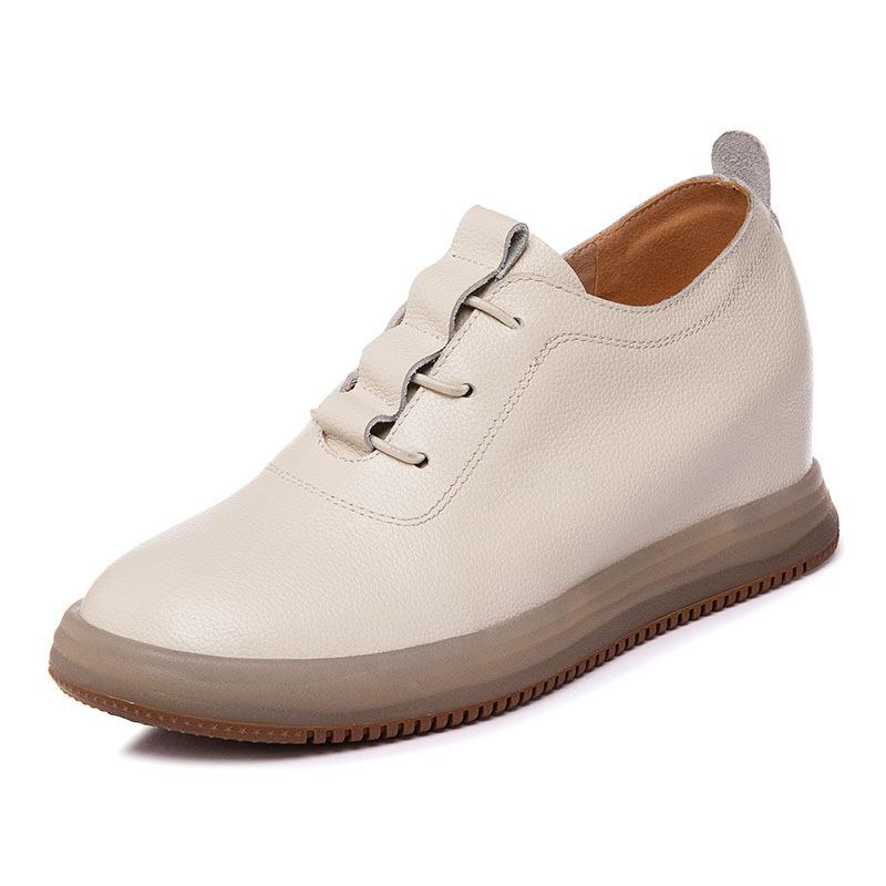 

Autumn 2025 Women s Cowhide Platform Sneakers: Versatile Short Leather Sport Shoes with Inner Height Lift. 39