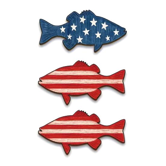 3 Pcs 4th of July Patriotic Wooden Fish Wall Decor American Flag Striped Star Pattern Fish Wall Art Coastal Ocean Sets