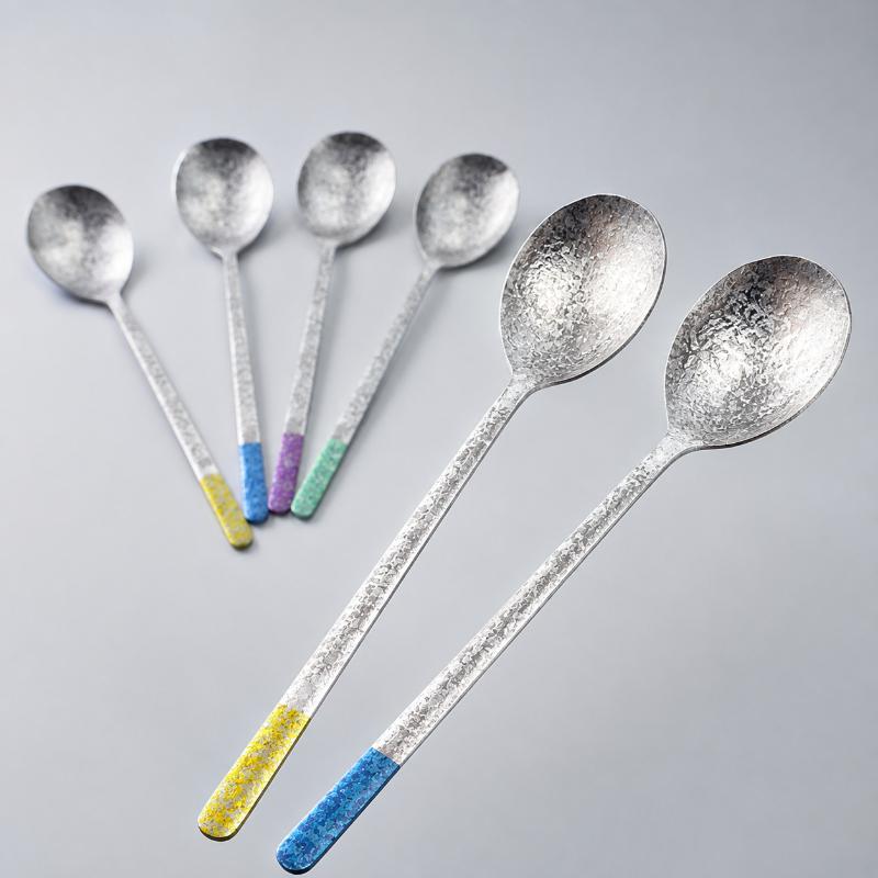 Pure Titanium Korean Style Spoons Unique Crystal Texture Colorful Handles Perfect For Home Dining Outdoor Camping Picnic Use