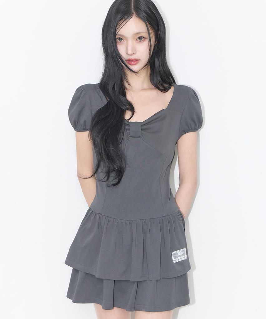Iligo Bow Flare Mini Dress Charcoal