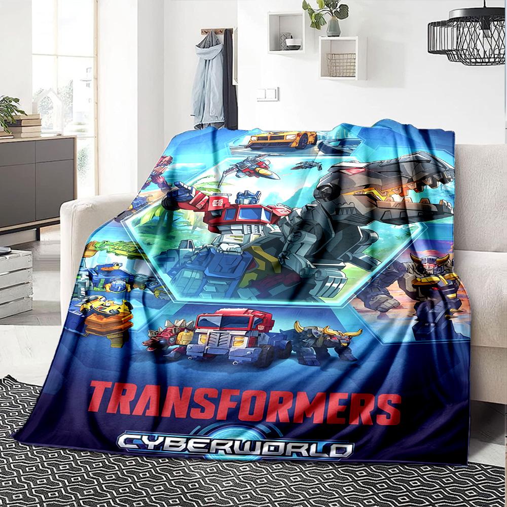 Transformers Cyberworld Action Figures Flannel Blanket Super Soft Warm Cozy Blanket for Sofa Bed Office Travel All‑Season Home Decor Gift