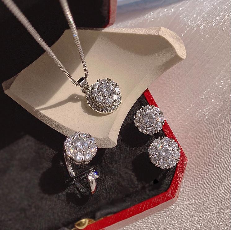 Christmas Gift Women Fashion diamond Necklace Earrings Rings Jewelry Sets
