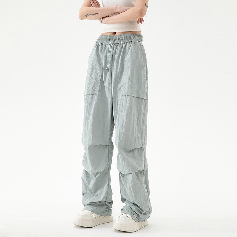 2024 Americké dámské vysokopasé cargo padákové kalhoty: Podzimní větrovka s rovnými nohavicemi pro volnočasové sporty a turistiku