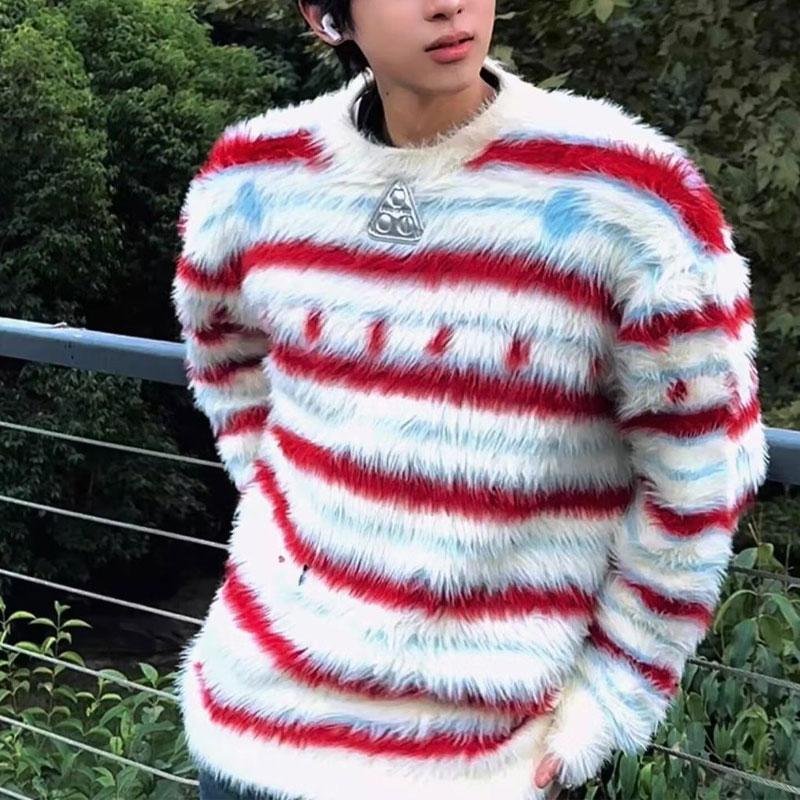 Young Style Vintage Striped Sweaters Men's Clothing Contrasting Colors Autumn Winter New Fashion Patch Designs Knitted Pullovers