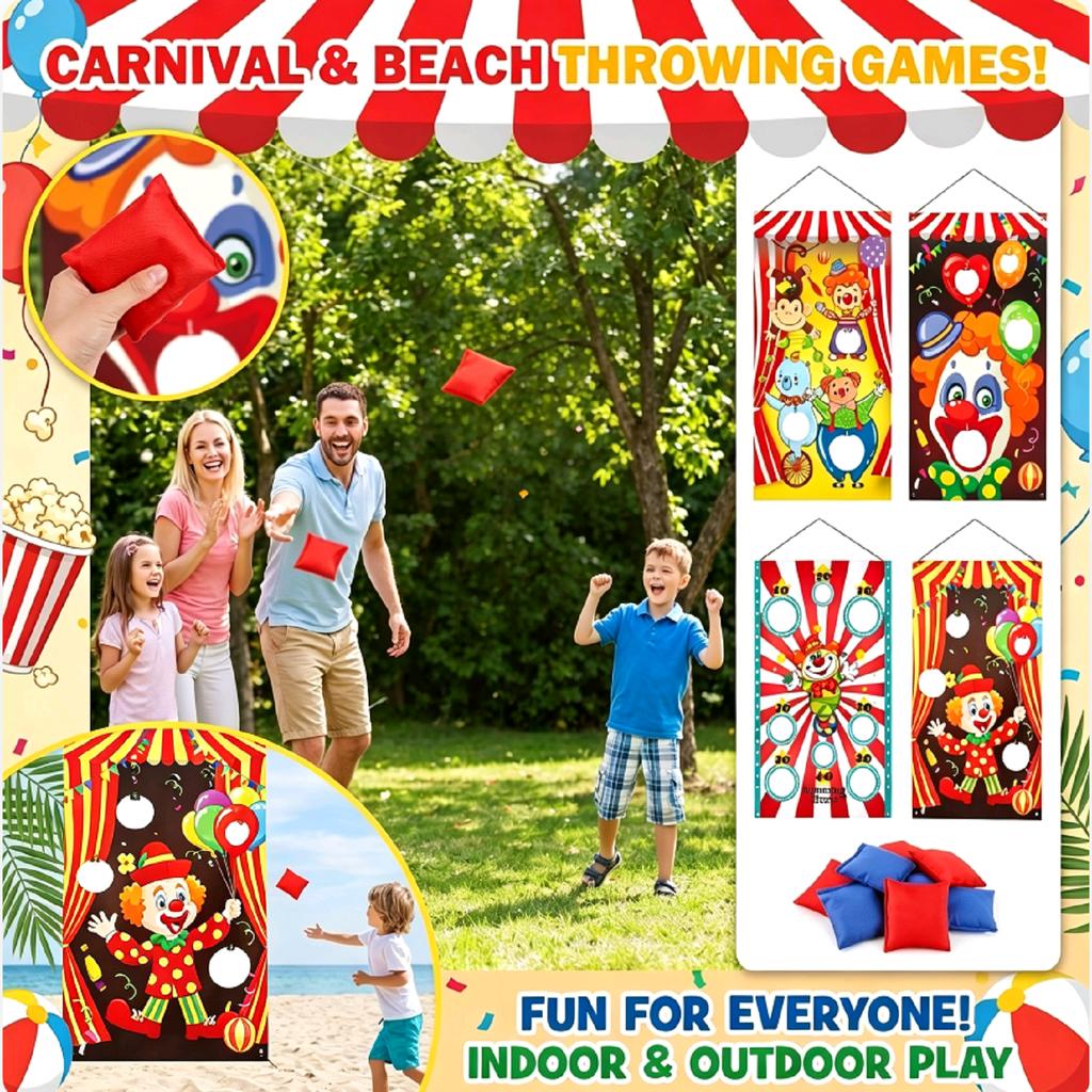 Toss Game Banner with Bean Bags Circus Theme Hanging Target Set for Indoor Outdoor Party Activities Family Group Events Carnival Games