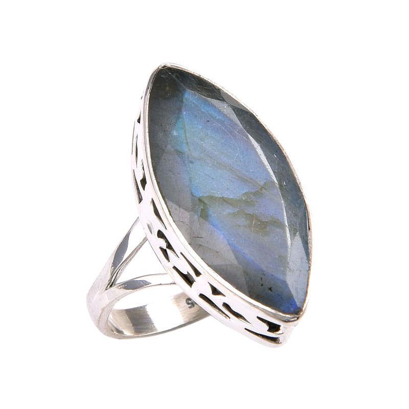 Natural Labradorite Gemstone Handmade 925 Solid Silver Jewelry Ring Size 9 m4P90