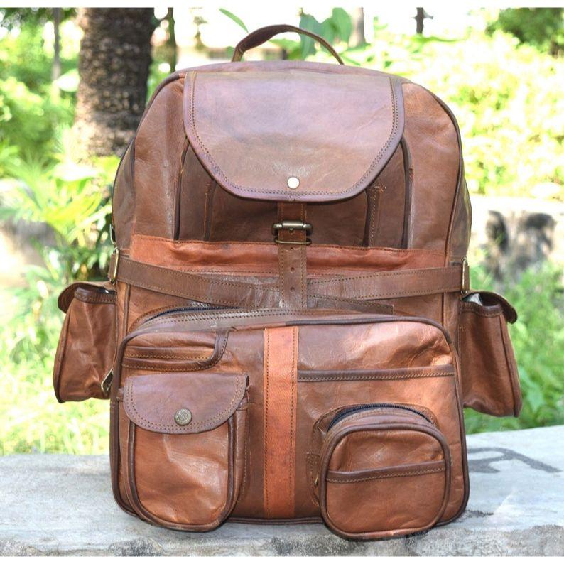 Brown Leather Backpack: Large Travel Laptop Rucksack