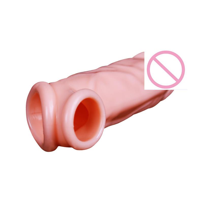 Reusable Penis Extender Long Penis Sleeve Realistic Dildo Shaped Cock Enlargement Extension Condom