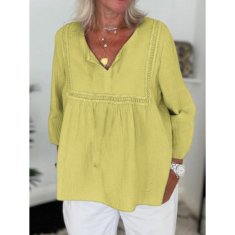 New Women's Solid Color Casual Long-sleeved V-neck Regular Multi-color Women's Top Shirt