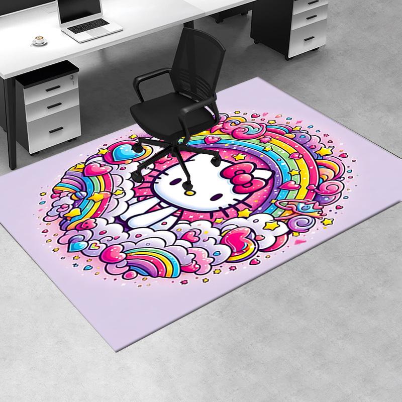 Office Rug Hello Kitty, Rainbow Anti-Slip Rug, Machine Washable for Living Room, Bedroom, Office, Multiple Sizes, Bedroom Mat, Decorative Mat, Durable