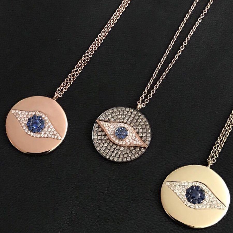 Promotion Round Coin Pendant Engraved Cz Eye Classic Simple Geometric Gold Necklace