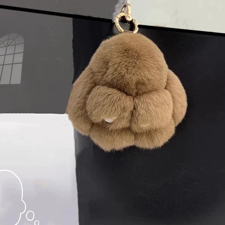 Cute Faux Mink Fur Plush Bunny Pendant Keychain Charm