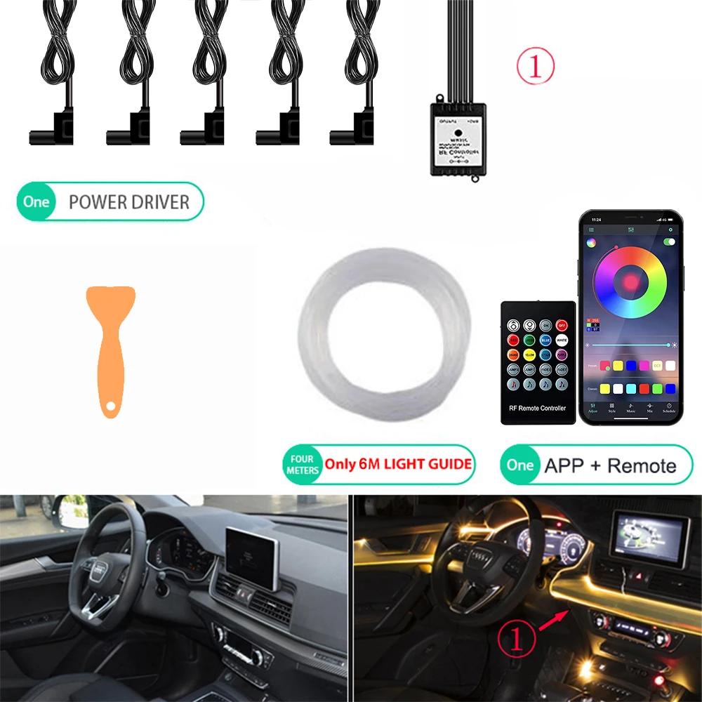 Neon bil LED interiørlys RGB Ambient Light Fiberoptisk sett med APP Trådløs kontroll LED Auto Atmosphere Dekorativ Lampe