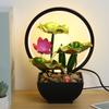 Tabletop Fountain 3-Tiers Lotus Leaf Small Waterfall Fountains Indoor Water Fountain with Rocks LED Ring Lights Home Decoration