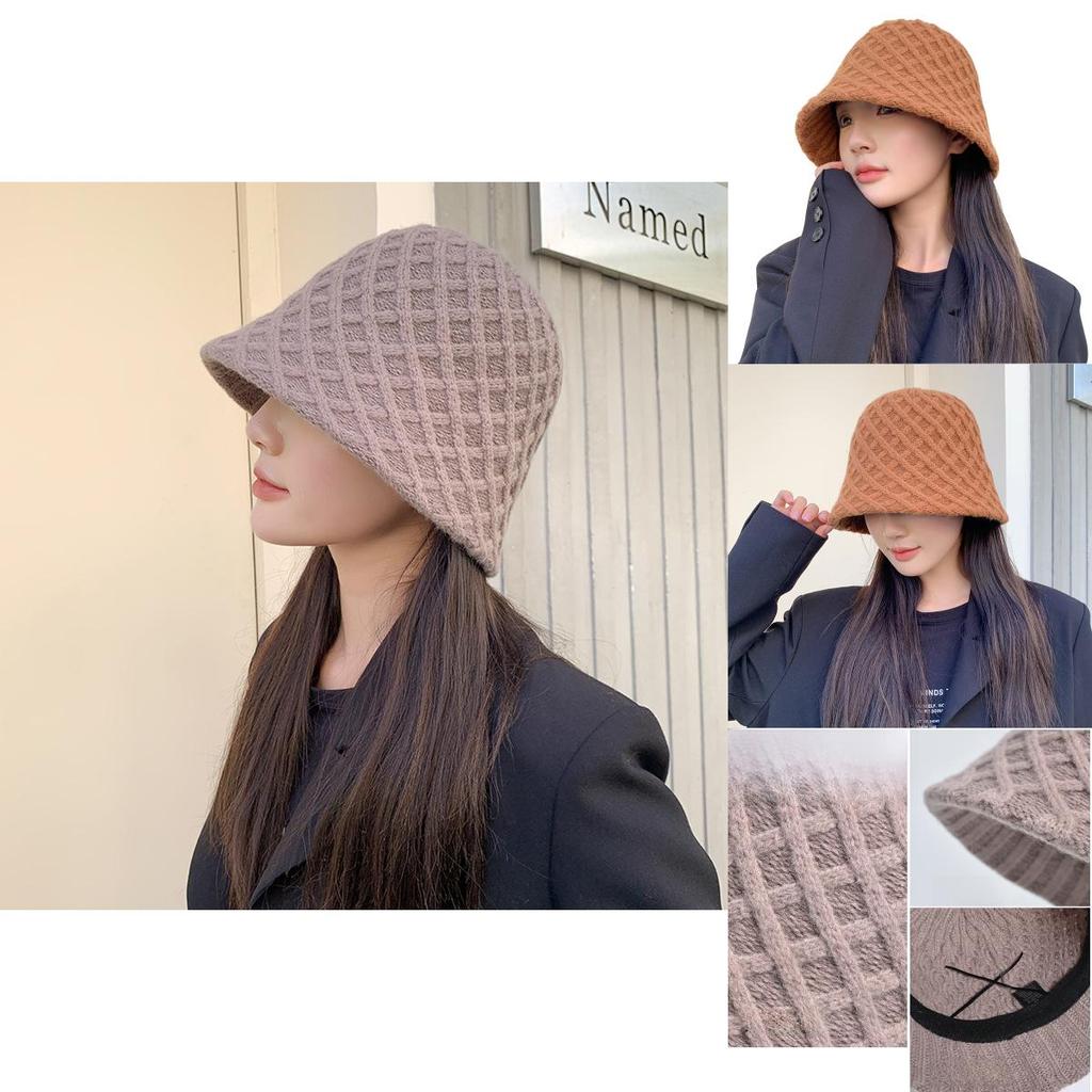 Korean Style Square Pattern Knit Sun Hat With Warmth And Airflow For Casual Wear