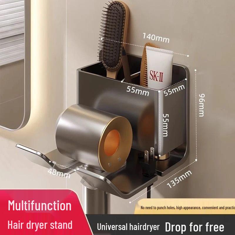 Wall-Mounted Hair Dryer Rack: Bathroom Storage Shelf & Hanging Bracket