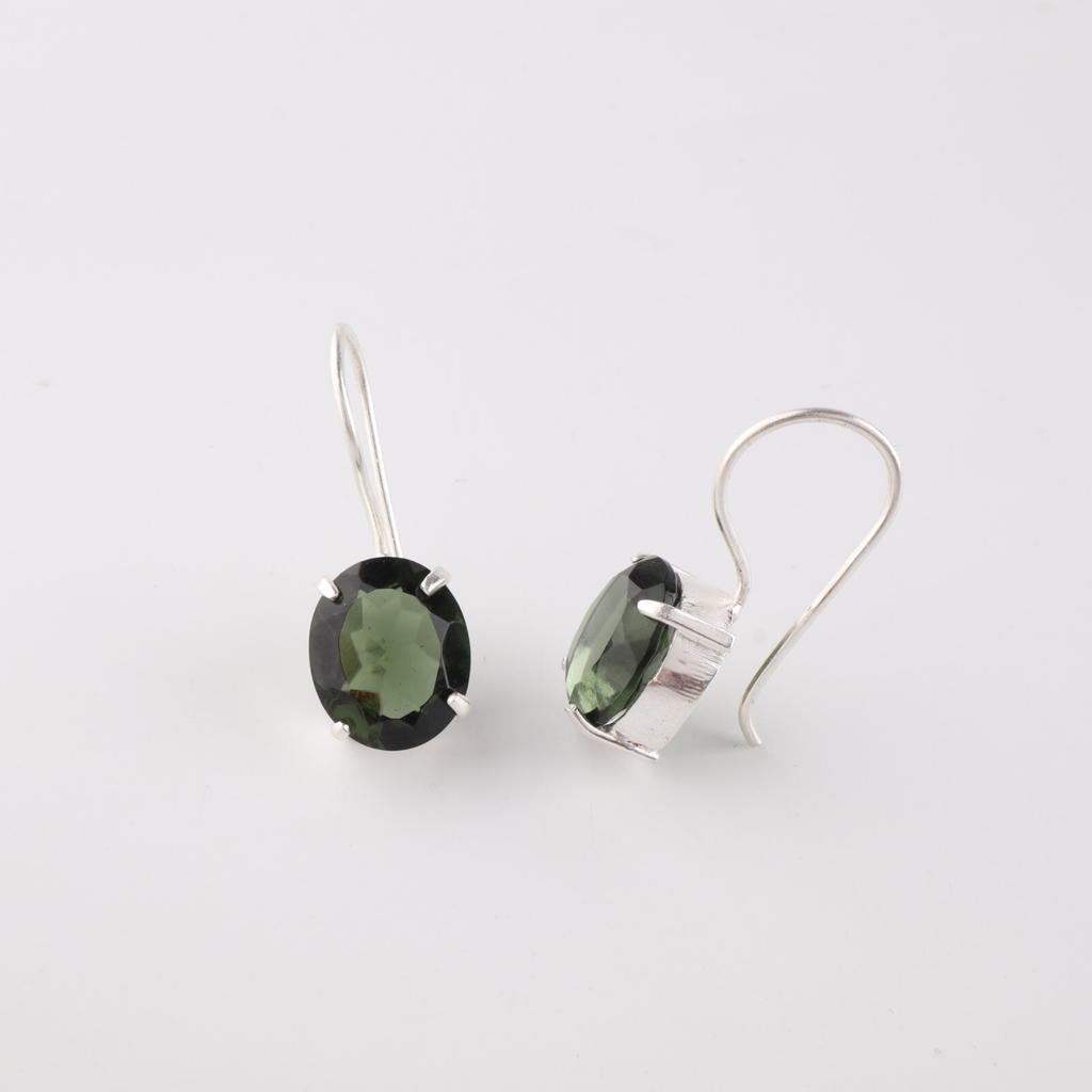 Natural Green Tourmaline Gemstone 925 Sterling Silver Handcrafted Earrings 1.05" EE-173-13