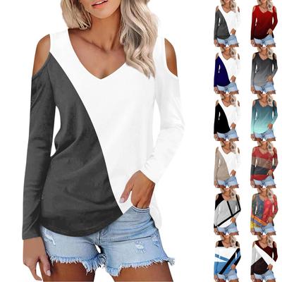 Women's Shirt Blouse Fashion Casual  V Neck Print Sexy Off-the-shoulder Long Sleeve Tops