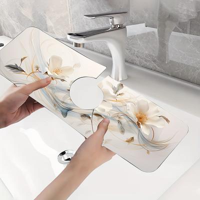 1pc Floral Sink Faucet Absorbent Mat, Drainage Pad, Kitchen Bathroom Sink, Countertop Drain Pad, Diatomaceous Mud Washbasin, Cuttable Quick Drying Pad