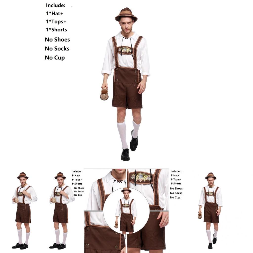 Classic Men Oktoberfest Clothing Cosplay Attire With Comfortable Suspenders And Hat