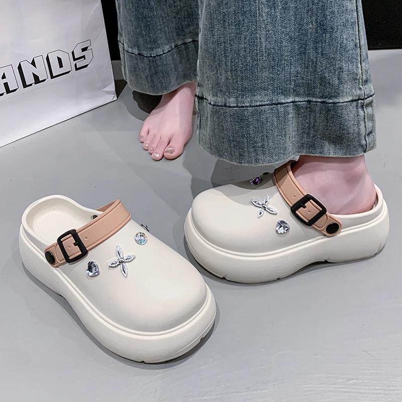Fashion Crystal Decor Chunky Platform Clogs Shoes Woman 2025 Summer Buckle Strap Eva Sandles Woman Non Slip Thick Bottom Garden Sandals