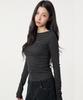 UNKNOWN PLANET Slim Striped Boat Neck Long Sleeve Top Black
