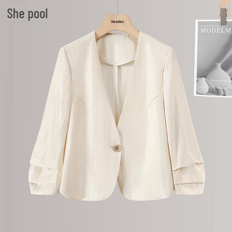 Women s V-Neck One-Button Short Seven-Sleeve Jacket XL