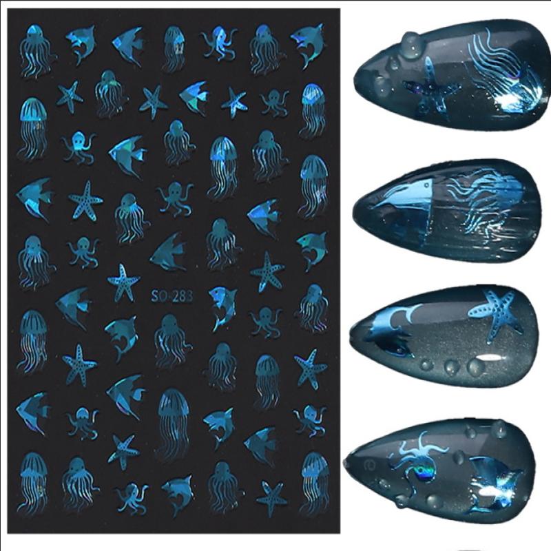 

1 Sheet 3D Octopus Shells Nail Art Stickers Summer Koi Nail Decals Decoration Embossed Nail Art Supplies Manicure Decoration