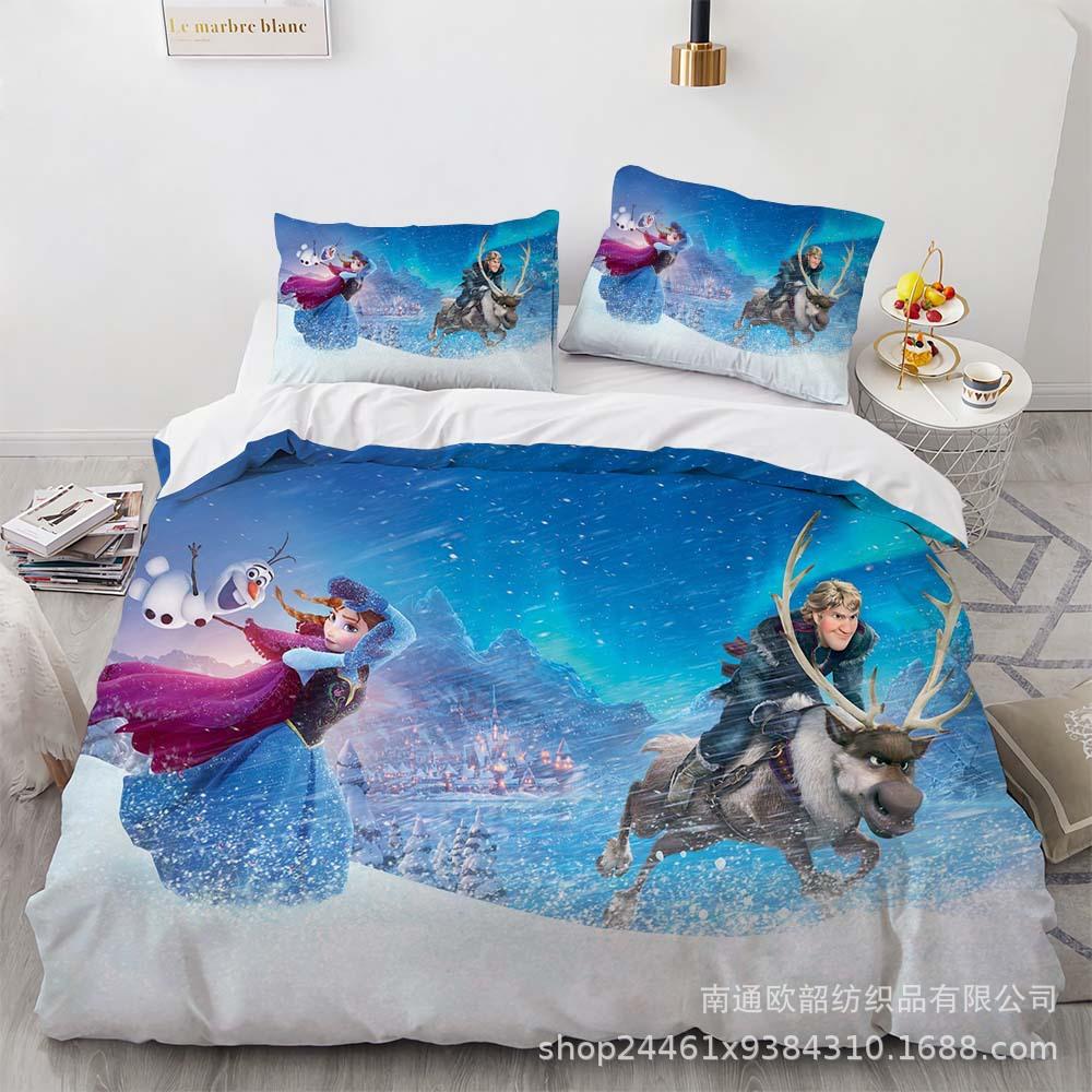 Cartoon Animation Kit 3D Digital Printing Quilt Cover Princess Bedding Three-Piece Set