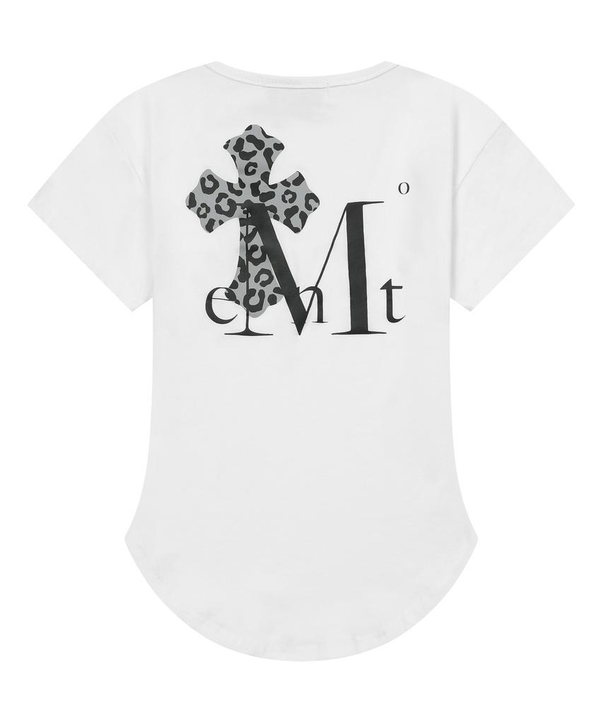Mucent Sahara Leopard Print Back Logo U-Neck Rolled Short Sleeve T-Shirt (2 Colors)