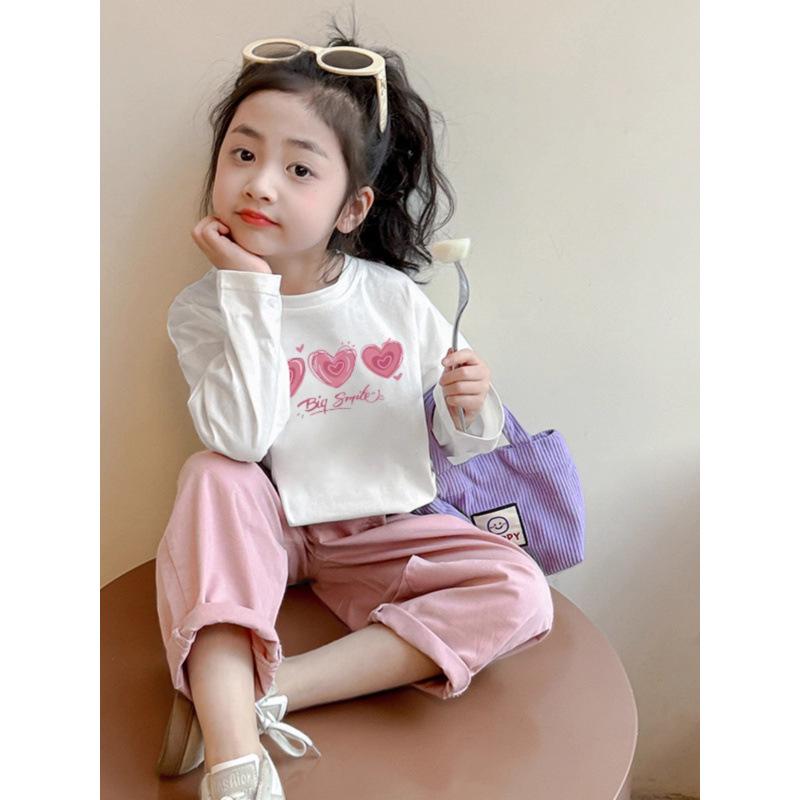 Girls' Pure Cotton Long-Sleeve T-Shirt - Korean Style Autumn Fashion, Stylish and Versatile Loose Fit Top for Kids