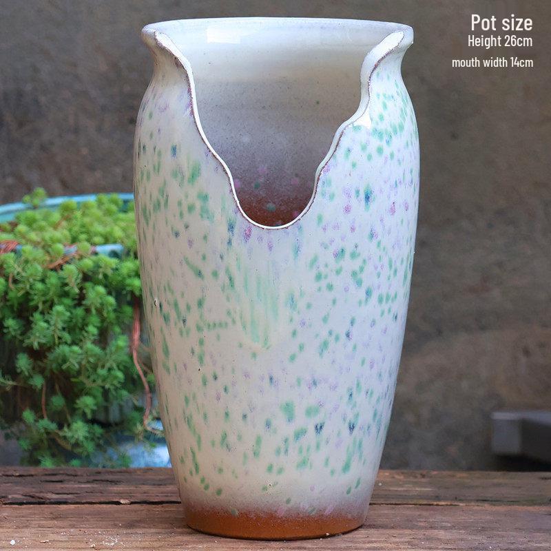 Handmade Double Ear Ceramic Succulent Flower Pot with Cutouts