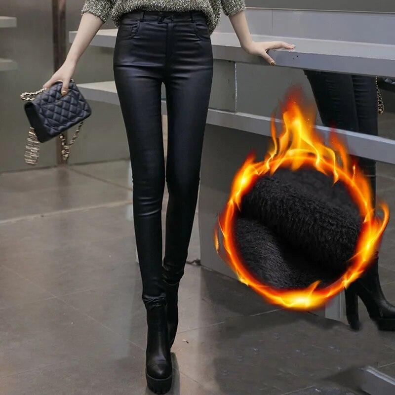 Autumn Winter Fashion Leather Pants Women Office-lady Sexy Pu-pants Female Casual Trousers 23729