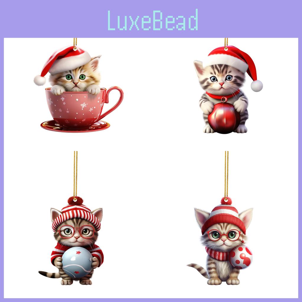 Charming Cartoon Cat Christmas Tree Ornament In Colorful Acrylic For Car Decoration