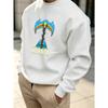 Men's Graphic Print Crew Neck Sweatshirt With Flaming Skull Scythe Horror Halloween Text, Loose Fit Streetwear.